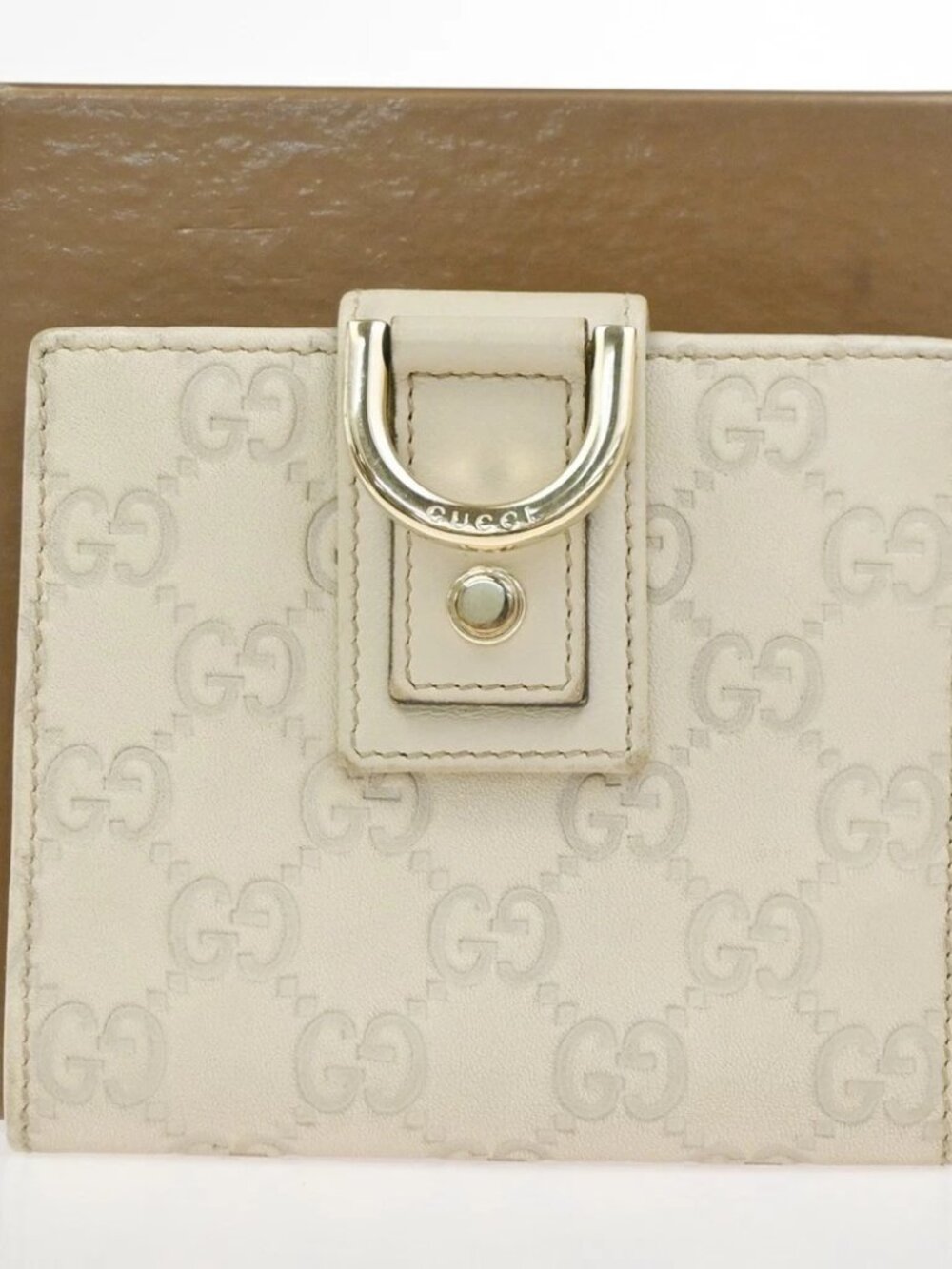 GUCCI GG Pattern Abbey Guccissima Bifold Wallet Leather Beige GHW Italy 05KD083